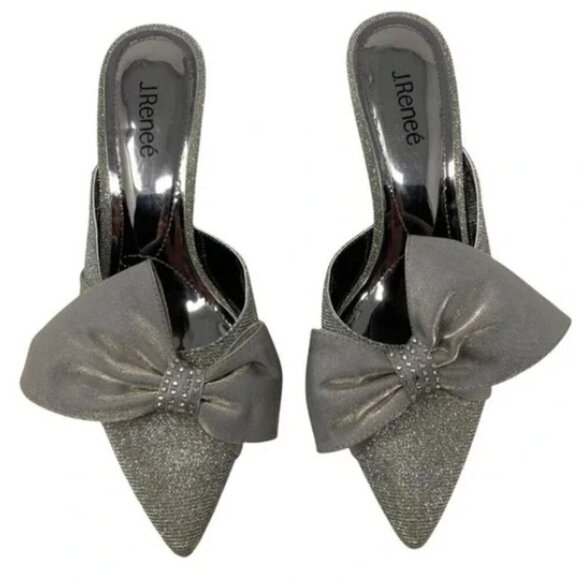 J.Renee' Silver and Gold Shimmer Bow Sparkle Pointed Toe Mules - Size 11 W - Picture 3 of 7